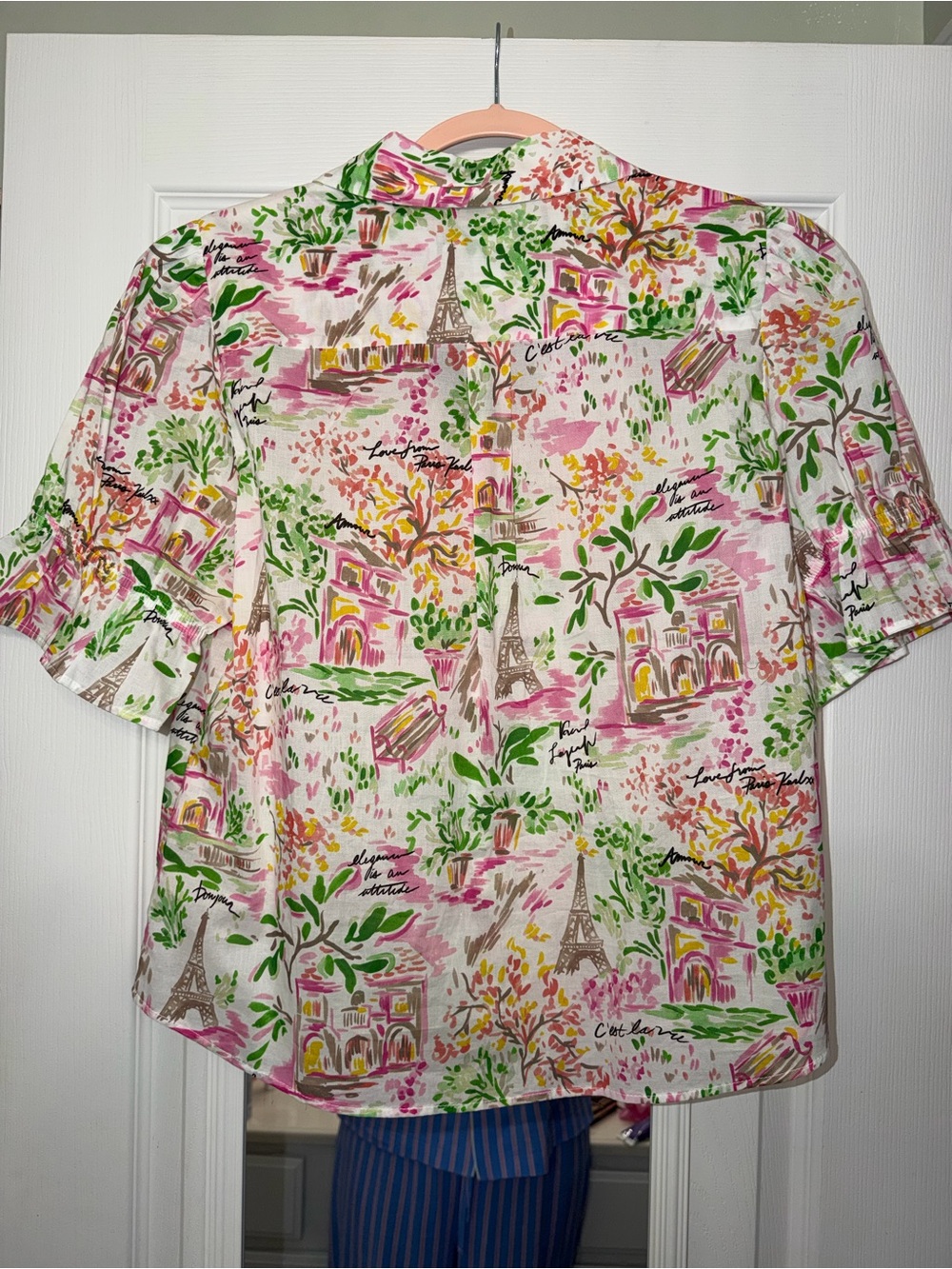 Karl Lagerfeld Pink Floral Paris-Print Button-Up Shirt NWT - Picture 7 of 7